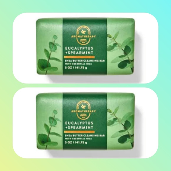 2 AROMATHERAPY EUCALYPTUS SPEARMINT SHEA BUTTER CLEANSING BARS - Picture 1 of 2